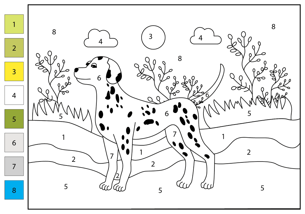 Dalmatian Dog Color By Number Coloring Page Md Coloring Page — Free Printable — free printable coloring page